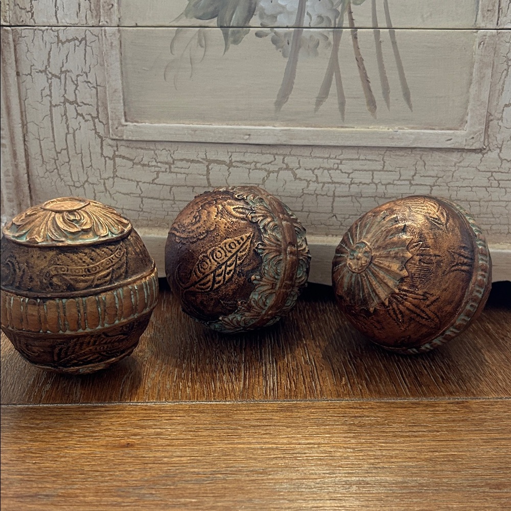 Artisan Crafted Brown and Gold Decorative Orbs